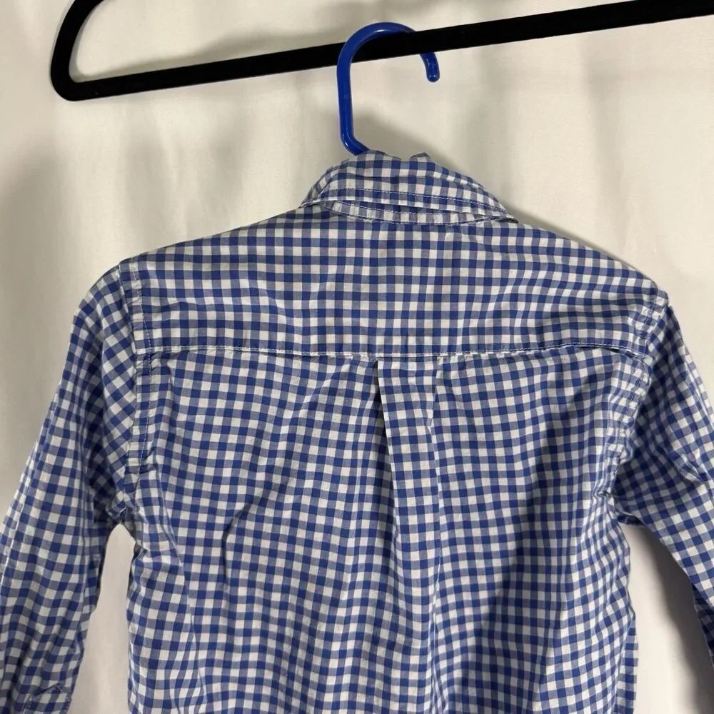 Ralph Lauren Dress Shirt Boys 4 Blue White Plaid Long Sleeve Collared Button Up